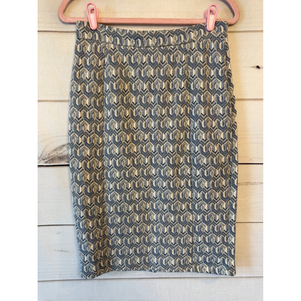 Maeve Anthropologie Blue Geometric Jacquard Metallic Pencil Skirt Small